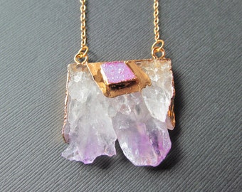 Amethyst Slice Pendant - Gold Filled Necklace - Amethyst Jewelry - Electroplated Amethyst Necklace -