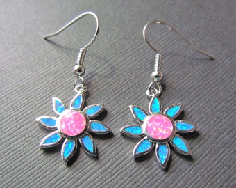 Sun Earrings - Opal Sun Charms - Opal Earrings - Pink and Blue Sun Jewelry