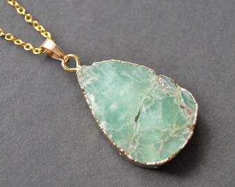 Chrysoprase Necklace, Green and Gold Chrysoprase Pendant, Gold Jewelry CH1