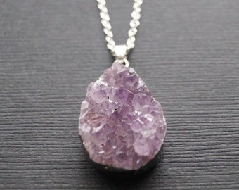 Teardrop Purple Amethyst Necklace Set in Sterling Silver