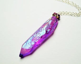 Purple Quartz Necklace - Double Sided Titanium Crystal Pendant