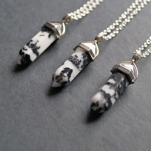Zebra Jasper Necklace, Black and White Gemstone, Crystal Pendant