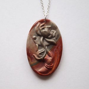 Carved Lotus Flower Necklace, Valentine's day gift, Jasper Pendant, chakra Necklace
