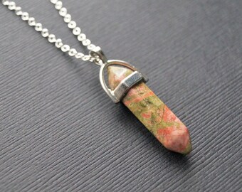 Unakite Necklace, Green and Pink Gemstone Pendant, Unakite Pendant