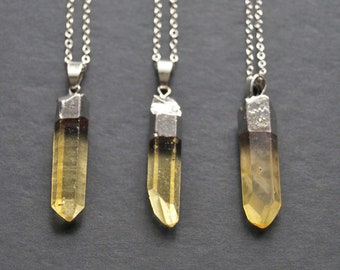 Collana di quarzo giallo, ciondolo Gemstone Point giallo chiaro