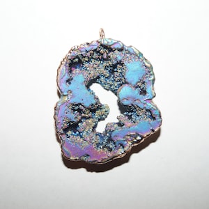 Rainbow Druzy Pendant, ROSE GOLD, Electroformed Agate Jewelry
