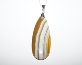 Banded Agate Necklace - Yellow and White Striped Gemstone Pendant