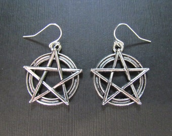 Pentacle Earrings, Wiccan Witch Spell Casting Jewelry, Pentacle Star Charm