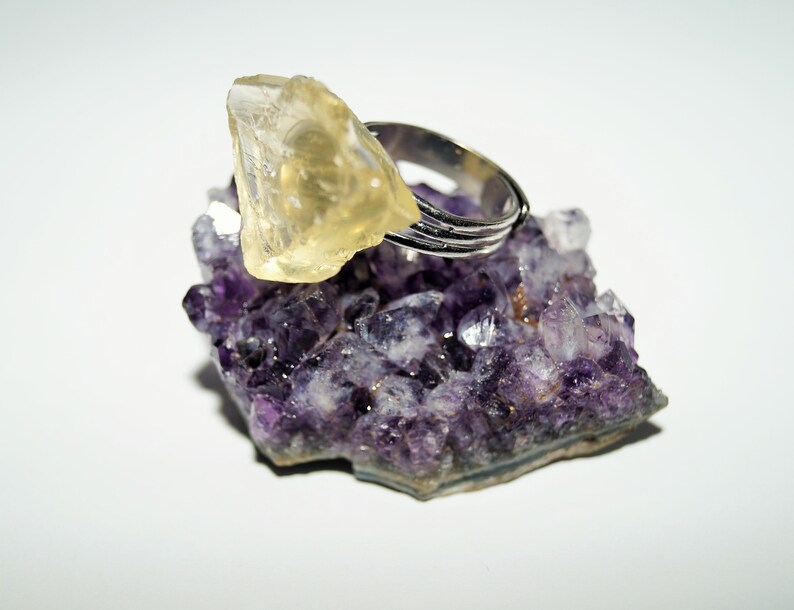 Raw Gemstone Ring Citrine Ring Yellow Citrine Adustable Silver Band