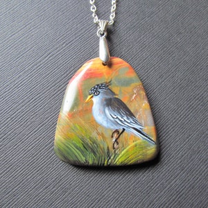 Bird Necklace - Hand Painted Necklace - Landscape Pendant - Bird Pendant -
