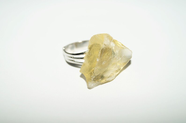 Raw Gemstone Ring Citrine Ring Yellow Citrine Adustable Silver Band