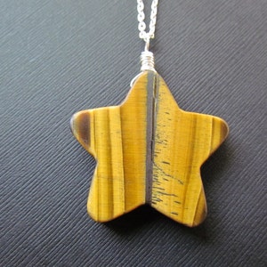 Tigers Eye Necklace -  Huge Tigers Eye Pendant - Tigers Iron - Tigers Eye Jewelry - Gemstone Necklace - Star Necklace