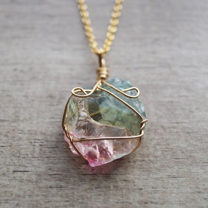 Pastel Rainbow Quartz Necklace, Gold Filled Quartz Chain Pendant, Spring Wire Wrapped Gold Jewelry