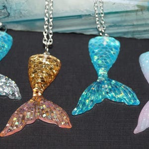 Bijoux scintillant sirène queue collier rose or paillettes pendentif océan bleu