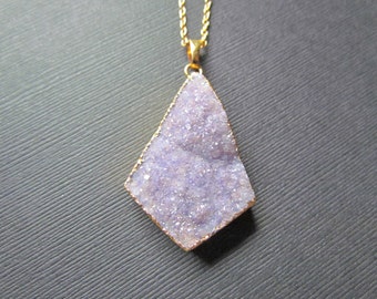 Purple Druzy Necklace - Druzy Pendant - Gold Filled Pendant - Huge Purple Agate Necklace - Sparkly Druzy -