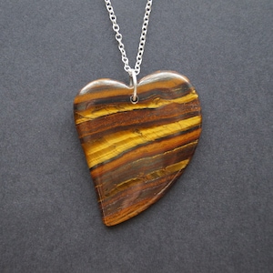 Tigers Eye Necklace -  Brown Gemstone Pendant, Tigers Eye Heart Jewelry, Gifts Under 50