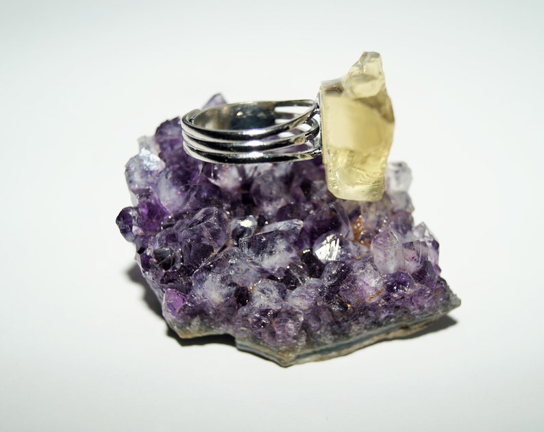 Raw Gemstone Ring Citrine Ring Yellow Citrine Adustable Silver Band