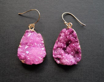 Purple Druzy Earrings, Sparkly Crystal Earrings, Light Purple Jewelry Gift For Her