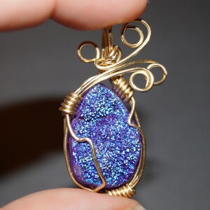 Druzy Necklace - Handmade Purple Gemstone Wire Wrapped Pendant on a Gold Filled Chain