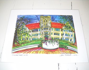 University of Evansville Olmsted Hall - 11" x 14" Signed Print - Purple Aces - College Spirit