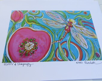 Dragonfly & Poppy, 11x14 Signed Print, nature art print