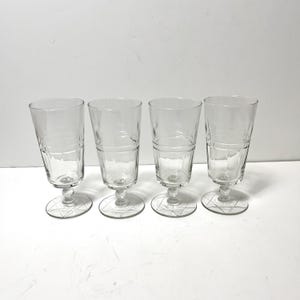 Vintage Iced Tea Glassware 1940s Libbey Rock Sharpe Wayne Footed Etched Glass Goblet