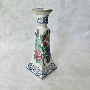 Vintage Chinoiserie Kerzenständer // Floraler Kerzenständer aus Keramik