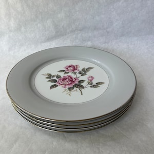 Vintage Noritake Fine China Rose Dinner Plates // Arlington Pattern Fifties 50s Set of Four 4