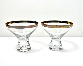 Pair of Vintage Martini Glasses with Gold Rims