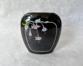 Small Vintage Black Floral Vase // Art Nouveau Bud Vase // Eighties