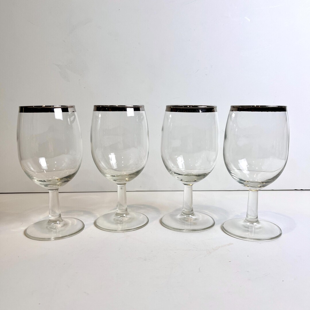 Vintage Silver Rimmed Wine Glasses Set of Four 4 Barware Glassware - Etsy
