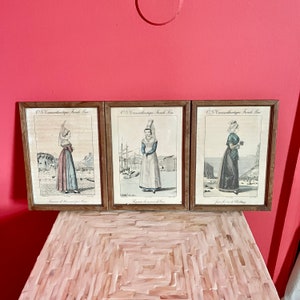 Trio of Antique French Fashion Plates // 1900s Hand-Colored Etchings
