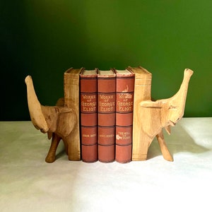 Vintage Wooden Elephant Bookends / Hand Carved