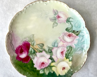 Antique Limoges Porcelain // Hand Painted Floral Decorative Display Plate