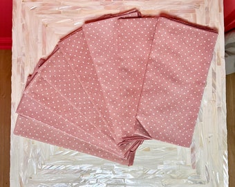 Vintage Cloth Napkins Eco-Friendly // Pink Polka Dot // Set of Eight 8 Reusable Dinner Linens
