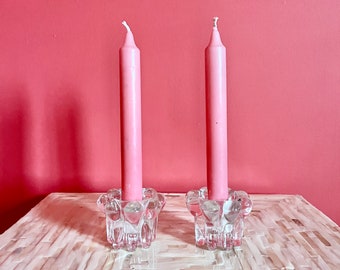 Pair of Vintage Danish Modern Clear Crystal / Glass Candle Holders
