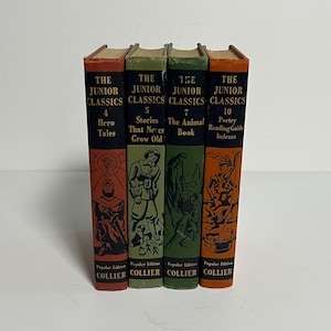 Set of 4 Colorful Vintage Books Illustrated The Junior Classics 1955 Collection