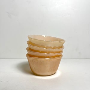 Vintage Peach Fire-King Lusterware Desert Bowls Scalloped Rim Anchor Hocking