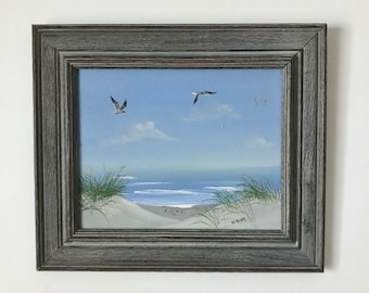 Vintage Original Seascape Painting Framed // Beach Ocean Maritime Nautical 70s
