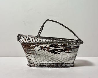 Vintage Silver Woven Wire Wine Caddy