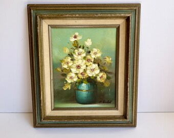 Vintage Original Oil Painting of Flowers in vase Still Life