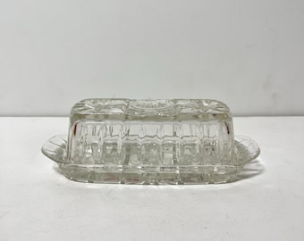 Vintage Midcentury Pressed Glass Butter Dish Anchor Hocking Star of David