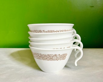 Set of Five Vintage Stacking Corelle Coffee Cups // Mid Century Pyrex // Woodland Pattern