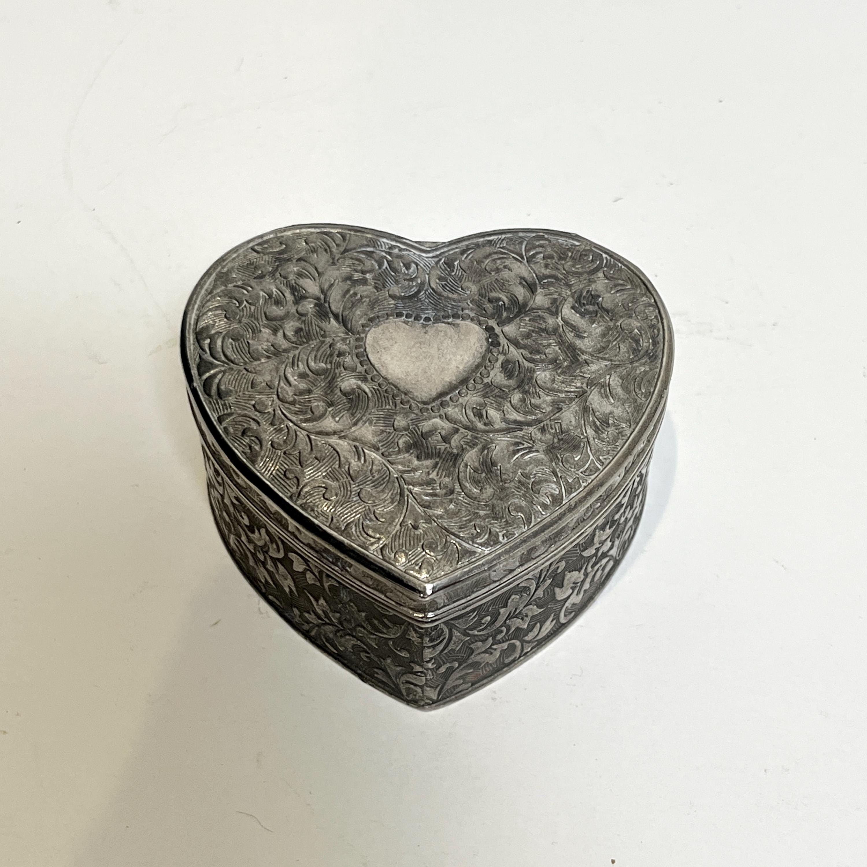 Vintage Silver Heart Jewelry Box