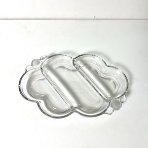 Vintage Glass Relish Dish // Clear &#39;Bubble&#39; Glass Nut Server // Divided Appetizer Bowl