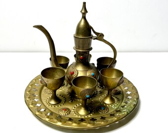 Vintage Brass Turkish Tea Service // Small Display Barware
