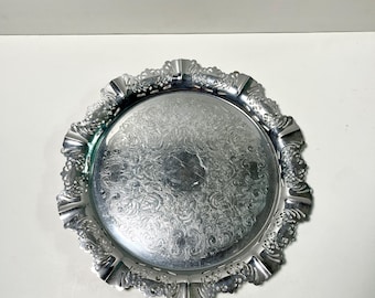 Large Vintage Silver Serving Tray Lace Edge MCM