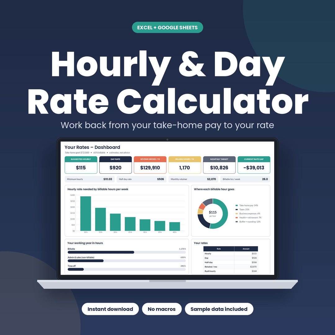Freelance Hourly Rate Calculator Spreadsheet, Day Rate and Project ...