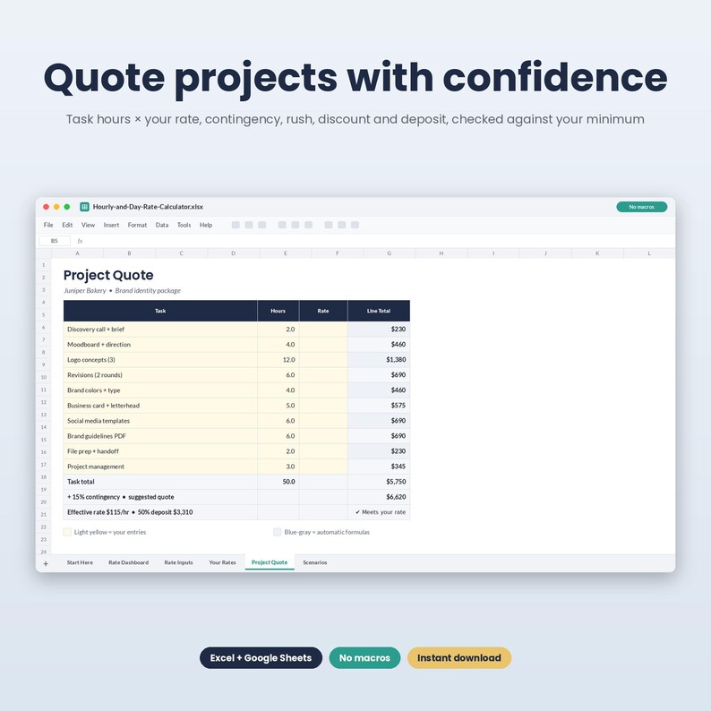 Freelance Hourly Rate Calculator Spreadsheet, Day Rate and Project ...
