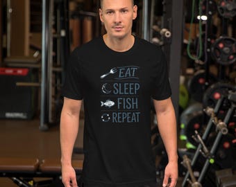 Essen, Schlafen, Angeln, Wiederholen – Lustiges Angler-T-Shirt, Angelgeschenk für Männer, Weihnachtsgeschenk für Angler, Geschenk für Papa